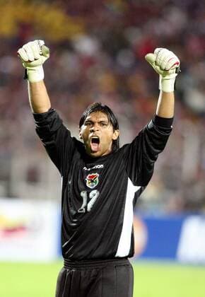 Torwart Sergio Galarza (Bolivien) - Torjubel - Fußball Länderspiel Herren Copa America 2007, Amerika, Südamerikameisterschaft, Südamerika Meisterschaft, Nationalteam Einzelbild Nationaltrikot San Cristobal Freude, Begeisterung, Fußball Länderspiel Herren Copa America 2007, Amerika, Südamerikameisterschaft, Südamerika Meisterschaft, Nationalteam Einzelbild Nationaltrikot San Cristobal Freude, Begeisterung,