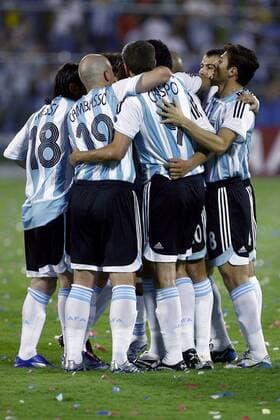 Torjubel Argentinien Fußball Länderspiel Herren Copa America 2007, Amerika, Südamerikameisterschaft, Südamerika Meisterschaft, Nationalteam Gruppe Maracaibo Freude, Fußball Länderspiel Herren Copa America 2007, Amerika, Südamerikameisterschaft, Südamerika Meisterschaft, Nationalteam Gruppe Maracaibo Freude,