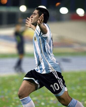 Juan Roman Riquelme (Argentinien) - Torjubel Fußball Länderspiel Herren Copa America 2007, Amerika, Südamerikameisterschaft, Südamerika, Meisterschaft, Gruppe B Einzelbild Maracaibo Freude, Fußball Länderspiel Herren Copa America 2007, Amerika, Südamerikameisterschaft, Südamerika, Meisterschaft, Gruppe B Einzelbild Maracaibo Freude,