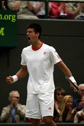 Novak Djokovic (Serbien) jubelt Tennis Herren All England Championships 2007, ATP Tour, Grand Slam Einzelbild Wimbledon London Begeisterung, Freude, Tennis Herren All England Championships 2007, ATP Tour, Grand Slam Einzelbild Wimbledon London Begeisterung, Freude,