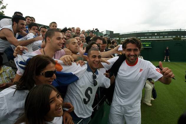 Marcos Baghdatis (Zypern) jubelt mit seinen Fans Tennis Herren All England Championships 2007, ATP Tour, Grand Slam Gruppe Wimbledon London Freude, Tennis Herren All England Championships 2007, ATP Tour, Grand Slam Gruppe Wimbledon London Freude,