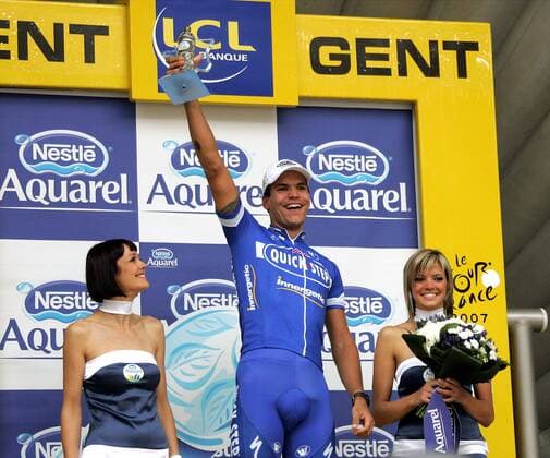Gert Steegmans (Belgien Quick Step Innergetic) gewinnt die 2. Etappe der Tour de France 2007 Radsport Herren Tour de France 2007, ProTour, Straßenradsport, Straße, Rad Gruppe 2. Etappe: Dünkirchen - Gent Freude, Radsport Herren Tour de France 2007, ProTour, Straßenradsport, Straße, Rad Gruppe 2. Etappe: Dünkirchen - Gent Freude,