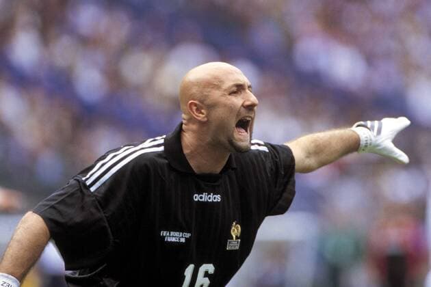 Torwart Fabien Barthez (Frankreich) gibt lautstark Anweisungen -  (200504142023312) Fußball Länderspiel Herren WM 1998, Nationalmannschaft, Nationaltrikot, Viertelfinale Einzelbild Paris, St. Denis, Saint Ungeduld, Wut, Fußball Länderspiel Herren WM 1998, Nationalmannschaft, Nationaltrikot, Viertelfinale Einzelbild Paris, St. Denis, Saint Ungeduld, Wut,