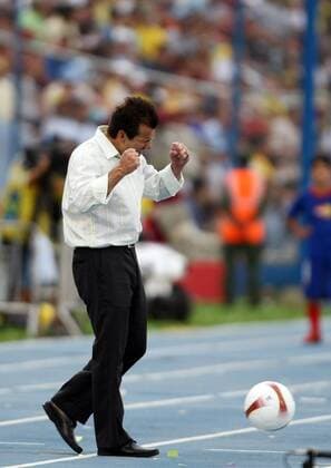 Nationaltrainer Carlos Dunga (Brasilien) ballt die Fäuste Fußball Länderspiel Herren Copa America 2007, Südamerika, Südamerikameisterschaft, Amerika Meisterschaft, Finale, Endspiel Einzelbild Maracaibo Freude, Begeisterung, Fußball Länderspiel Herren Copa America 2007, Südamerika, Südamerikameisterschaft, Amerika Meisterschaft, Finale, Endspiel Einzelbild Maracaibo Freude, Begeisterung,
