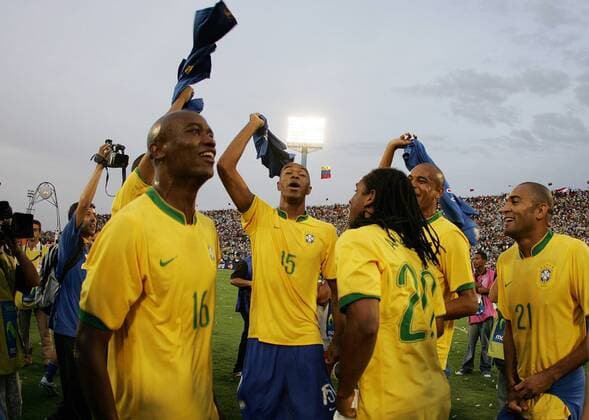 Brasilien ist Sieger der Copa America 2007 Fußball Länderspiel Herren Copa America 2007, Südamerika, Südamerikameisterschaft, Amerika Meisterschaft, Finale, Endspiel Gruppe Maracaibo Freude, Fußball Länderspiel Herren Copa America 2007, Südamerika, Südamerikameisterschaft, Amerika Meisterschaft, Finale, Endspiel Gruppe Maracaibo Freude,