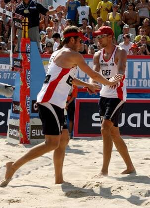 David Klemperer (li.) und Eric Koreng (beide Deutschland) jubeln Beachvolleyball Herren Swatch FIVB World Tour 2007, WorldTour, Beach, Finale Gruppe Berlin Freude, Beachvolleyball Herren Swatch FIVB World Tour 2007, WorldTour, Beach, Finale Gruppe Berlin Freude,