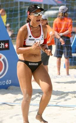 Chiaki Kusuhara (Japan) jubelt Beachvolleyball Damen Beach World Tour 2007, Grand Slam, WorldTour Einzelbild Klagenfurt Freude, Begeisterung, Beachvolleyball Damen Beach World Tour 2007, Grand Slam, WorldTour Einzelbild Klagenfurt Freude, Begeisterung,