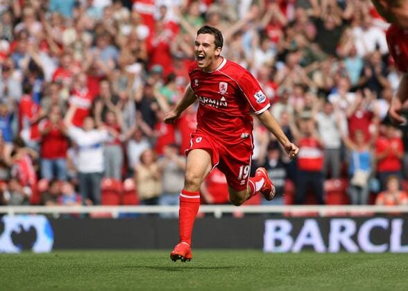 Stewart Downing (Middlesbrough) - Torjubel -  Fußball Herren English Premier League 2007 2008, 1. Englische Liga Einzelbild Middlesbrough Dynamik, Freude, Begeisterung, Fußball Herren English Premier League 2007 2008, 1. Englische Liga Einzelbild Middlesbrough Dynamik, Freude, Begeisterung,