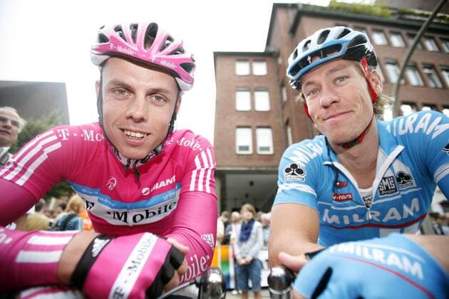 Stephan Schreck (T Mobile, li.) und Sebastian Siedler (Milram, beide Deutschland) Radsport Herren Vattenfall Cyclassics 2007, Straßenradsport, Straße, Rad, Gruppe Hamburg Freude, Radsport Herren Vattenfall Cyclassics 2007, Straßenradsport, Straße, Rad, Gruppe Hamburg Freude,