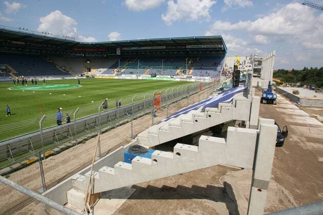 Fußball, Stadiongeschichte Arminia Bielefeld Baustelle an der Osttribüne der Bielefelder Schüco Arena Fußball 1. BL Herren Saison 2007 2008, Arminia Bielefeld Totale Schüco Arena Bielefeld Fußball 1. BL Herren Saison 2007 2008, Arminia Bielefeld Totale Schüco Arena Bielefeld