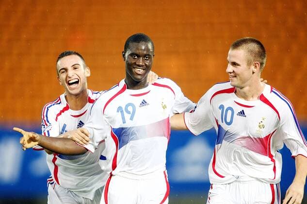 Torjubel Frankreich U17, v.li.: Said Mehamha, Henri Saivet und Thibaut Bourgeois Fußball WM Herren U 17 WM 2007, Junioren, Länderspiel, Nationalteam, Nationaltrikot, Achtelfinale Gruppe Changwon Begeisterung, Freude, Fußball WM Herren U 17 WM 2007, Junioren, Länderspiel, Nationalteam, Nationaltrikot, Achtelfinale Gruppe Changwon Begeisterung, Freude,