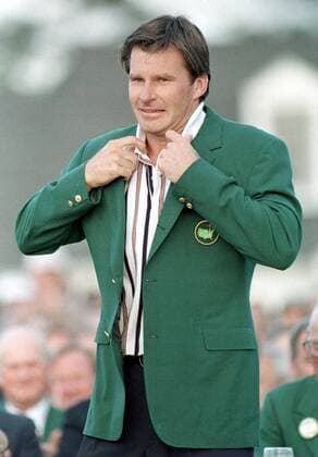 Sieger Nick Faldo (England) bei der Siegerehrung der US Masters 1996 -  (AUG96041410) Golf Herren US Masters 1996 PGA Tour Einzelbild Augusta Golf Herren US Masters 1996 PGA Tour Einzelbild Augusta