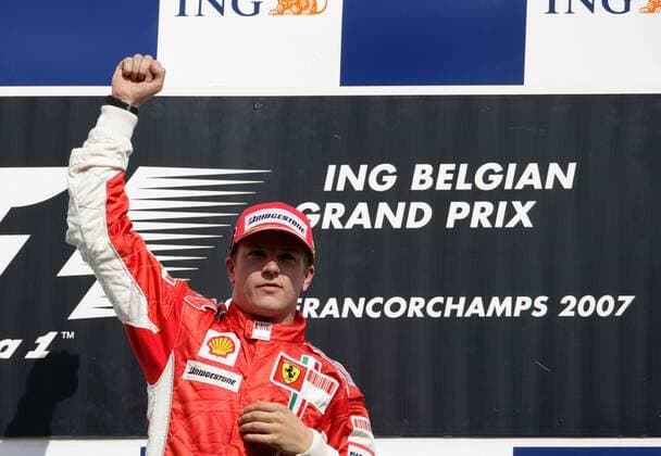 Kimi Räikkönen (Finnland Ferrari) - Sieger des GP von Belgien 2007 Motorsport Grand Prix Herren Großer Preis von Belgien 2007, Formel 1 Weltmeisterschaft, F1, F, GP, WM Einzelbild Spa Francorchamps Freude, Motorsport Grand Prix Herren Großer Preis von Belgien 2007, Formel 1 Weltmeisterschaft, F1, F, GP, WM Einzelbild Spa Francorchamps Freude,
