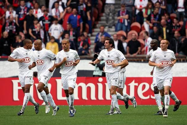 Johan Micoud (Bordeaux, 3.v.re.) - Torjubel -  Fußball Herren Ligue 1 2007 2008, 1. Französische Liga, Girondins de Bordeaux Gruppe Paris Freude, Fußball Herren Ligue 1 2007 2008, 1. Französische Liga, Girondins de Bordeaux Gruppe Paris Freude, 