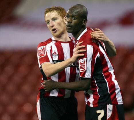 Stephen Quinn (li.) und Luton Shelton (beide Sheffield United) - Torjubel - Fußball Herren Carling Cup 2007 2008, Englischer Pokal, Pokalspiel, Ligapokal, League, Sheffield United Gruppe Sheffield Freude, Fußball Herren Carling Cup 2007 2008, Englischer Pokal, Pokalspiel, Ligapokal, League, Sheffield United Gruppe Sheffield Freude,