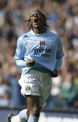 Emile Mpenza (Manchester City) - Torjubel - EDITORIAL USE ONLY. No use with unauthorised audio, video, data, fixture lists, club league logos or live services. Online in-match use limited to 120 images, no video emulation. No use in betting, games or single club league player publications. Fußball Herren English Premier League 2007 2008, 1. Englische Liga, Manchester City Einzelbild Manchester Freude, Begeisterung, Fußball Herren English Premier League 2007 2008, 1. Englische Liga, Manchester City Einzelbild Manchester Freude, Begeisterung,