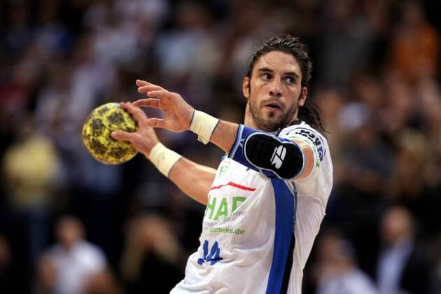 Bertrand Gille (Hamburg) am Ball Handball 1. BL Herren Saison 2007 2008, HSV Hamburg Einzelbild Hamburg Dynamik, Handball 1. BL Herren Saison 2007 2008, HSV Hamburg Einzelbild Hamburg Dynamik,
