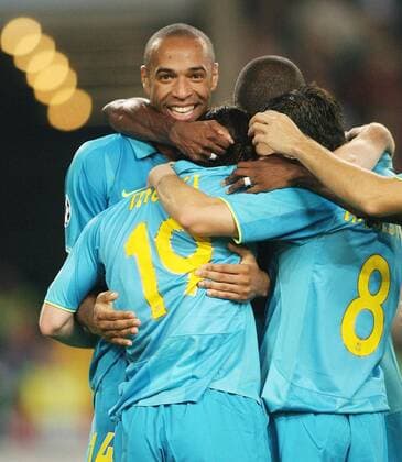 Torjubel FC Barcelona, u.a. Thierry Henry (li.) Fußball EC 1 Herren Champions League 2007 2008, FC Barcelona, Barca Gruppe Stuttgart Freude, Fußball EC 1 Herren Champions League 2007 2008, FC Barcelona, Barca Gruppe Stuttgart Freude,
