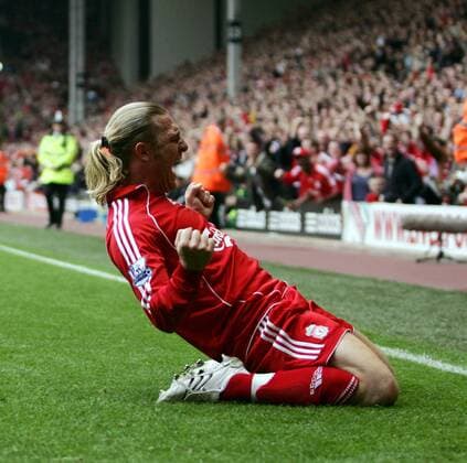 Andriy Voronin (Liverpool) - Torjubel - EDITORIAL USE ONLY. No use with unauthorised audio, video, data, fixture lists, club league logos or live services. Online in-match use limited to 120 images, no video emulation. No use in betting, games or single club league player publications. Fußball Herren English Premier League 2007 2008, 1. Englische Liga, FC Liverpool Einzelbild Liverpool Freude, Begeisterung, Fußball Herren English Premier League 2007 2008, 1. Englische Liga, FC Liverpool Einzelbild Liverpool Freude, Begeisterung,
