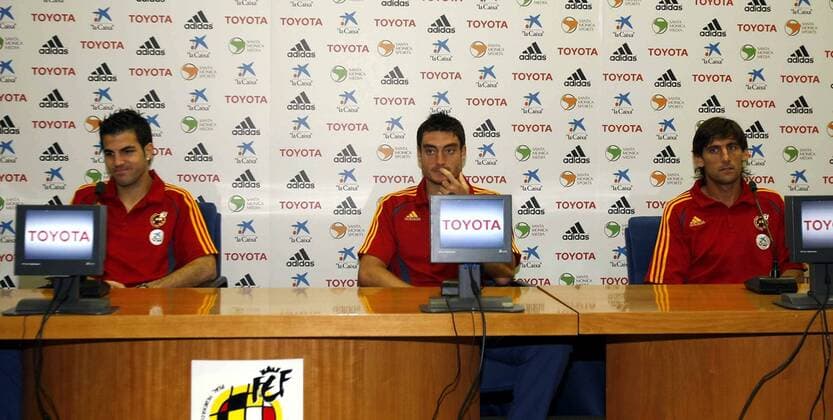 Pressekonferenz Spanien, v.li.: Cesc Fabregas, Albert Riera und Miguel Angel Angulo -  - NOxONLINExUSE Fußball Herren Nationalteam 2007, Pressekonferenz, Pressetermin Gruppe Las Rozas Fußball Herren Nationalteam 2007, Pressekonferenz, Pressetermin Gruppe Las Rozas