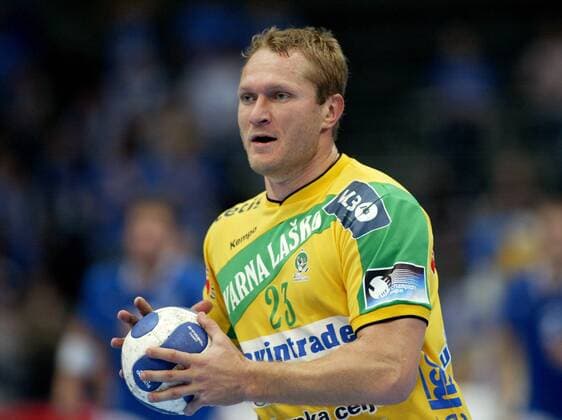 Eduard Koksharov (Celje) am Ball Handball EC 1 Herren Champions League 2007 2008, RK Celje Pivovarna Lasko Einzelbild Köln Handball EC 1 Herren Champions League 2007 2008, RK Celje Pivovarna Lasko Einzelbild Köln
