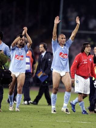 Paolo Cannavaro (re.) und Andrea Cupi (beide Neapel) - Schlussjubel in Unterhosen -  Fußball Herren Serie A 2007 2008, 1. Italienische Liga, SSC Napoli Gruppe Neapel Freude, Fußball Herren Serie A 2007 2008, 1. Italienische Liga, SSC Napoli Gruppe Neapel Freude,