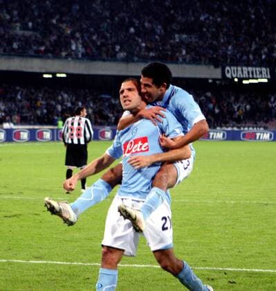 Maurizio Domizzi (li.) und Walter Gargano (beide Neapel) - Torjubel -  Fußball Herren Serie A 2007 2008, 1. Italienische Liga, SSC Napoli - Juventus Turin 3:1, Juve Gruppe Neapel Freude, Begeisterung Fußball Herren Serie A 2007 2008, 1. Italienische Liga, SSC Napoli - Juventus Turin 3:1, Juve Gruppe Neapel Freude, Begeisterung