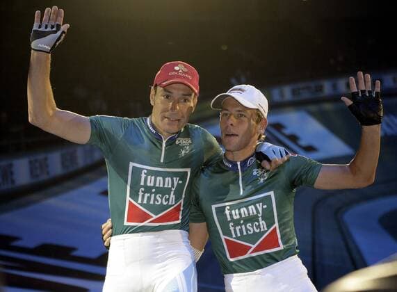 Erik Zabel (li.) und Leif Lampater (beide Deutschland) werden vorgestellt Radsport Herren 66. Dortmunder 6 Tage Rennen 2007, Sextagerennen, Sechstage, Sechs, SixDays, six days Gruppe Dortmund Radsport Herren 66. Dortmunder 6 Tage Rennen 2007, Sextagerennen, Sechstage, Sechs, SixDays, six days Gruppe Dortmund