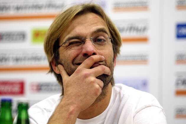 Trainer Jürgen Klopp (Mainz) nachdenklich zwinkernd - Pressekonferenz Fußball 2. BL Herren Saison 2007 2008, 1. FSV Mainz 05 Porträt Mainz Nachdenklichkeit, Fußball 2. BL Herren Saison 2007 2008, 1. FSV Mainz 05 Porträt Mainz Nachdenklichkeit,