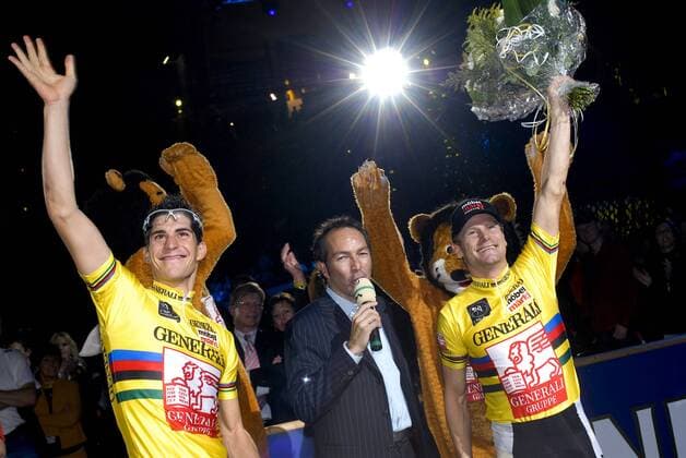 Franco Marvulli (li.) und Bruno Risi (beide Schweiz, re.) - Sieger des Münchner 6 Tage Rennens 2007 Radsport Herren 44. Münchner 6 Tage Rennen 2007, Sechstagerennen, Sechstage, Sixdays, Six Days Gruppe München Freude, Radsport Herren 44. Münchner 6 Tage Rennen 2007, Sechstagerennen, Sechstage, Sixdays, Six Days Gruppe München Freude,