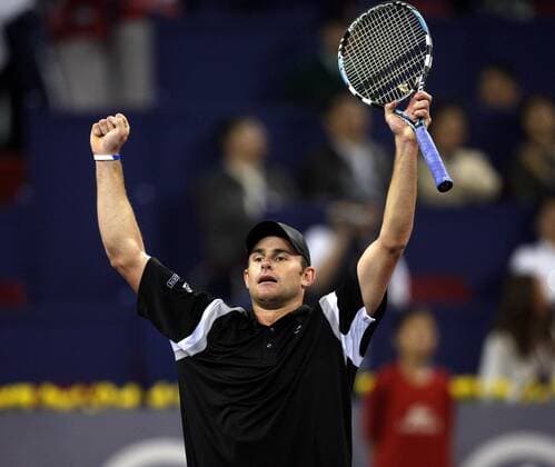 Andy Roddick (USA) jubelt Tennis WM Herren ATP Masters Cup 2007, Series, Tour Einzelbild Shanghai Freude, Tennis WM Herren ATP Masters Cup 2007, Series, Tour Einzelbild Shanghai Freude,