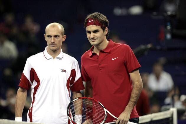 Roger Federer (Schweiz, re.) und Nikolay Davydenko (Rußland) -  (IMCpau16132201) Tennis WM Herren ATP Masters Cup 2007, Series, Tour Gruppe Shanghai Tennis WM Herren ATP Masters Cup 2007, Series, Tour Gruppe Shanghai