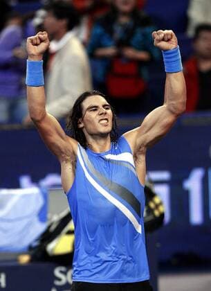 Rafael Nadal (Spanien) jubelt -  Tennis WM Herren ATP Masters Cup 2007, Series, Tour Einzelbild Shanghai Begeisterung, Freude, Tennis WM Herren ATP Masters Cup 2007, Series, Tour Einzelbild Shanghai Begeisterung, Freude,