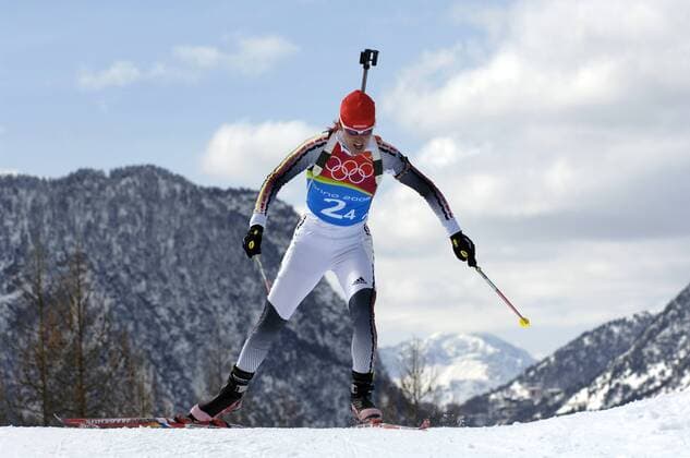 Kati Wilhelm (Deutschland) Biathlon OS Winter Damen Olympische Spiele Turin 2006, Winterspiele Einzelbild Cesana San Sicario Biathlon OS Winter Damen Olympische Spiele Turin 2006, Winterspiele Einzelbild Cesana San Sicario