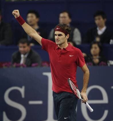 Roger Federer (Schweiz) jubelt Tennis WM Herren ATP Masters Cup 2007, Series, Tour Einzelbild Shanghai Freude, Tennis WM Herren ATP Masters Cup 2007, Series, Tour Einzelbild Shanghai Freude,