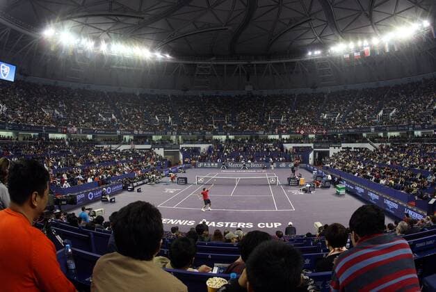 Vollbesetzter Centercourt in Shanghai während der ATP Masters Cup 2007 Tennis WM Herren ATP Masters Cup 2007, Series, Tour Totale Qi Zhong Stadion, Centre Shanghai Tennis WM Herren ATP Masters Cup 2007, Series, Tour Totale Qi Zhong Stadion, Centre Shanghai