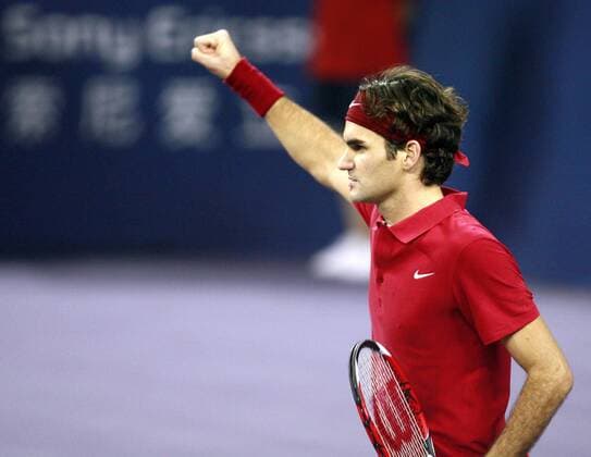 Roger Federer (Schweiz) jubelt -  Tennis WM Herren ATP Masters Cup 2007, Series, Tour Einzelbild Shanghai Freude, Tennis WM Herren ATP Masters Cup 2007, Series, Tour Einzelbild Shanghai Freude,