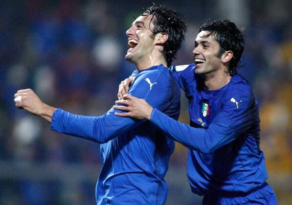Luca Toni (li.) und Raffaele Palladino (beide Italien) - Torjubel -  Fußball Länderspiel Herren EM Qualifikation 2007, Nationalteam, Nationaltrikot, Gruppe Modena Freude, Fußball Länderspiel Herren EM Qualifikation 2007, Nationalteam, Nationaltrikot, Gruppe Modena Freude,
