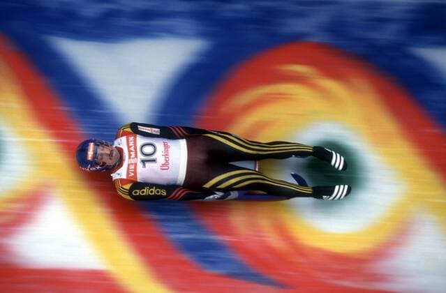 Georg Hackl (Deutschland) Rennrodeln Herren Weltcup 1997 1998, Welt Cup, Worldcup, World, WC, Rodeln, Rennschlitten, Rennschlittensport Einzelbild Königssee Dynamik, Rennrodeln Herren Weltcup 1997 1998, Welt Cup, Worldcup, World, WC, Rodeln, Rennschlitten, Rennschlittensport Einzelbild Königssee Dynamik,