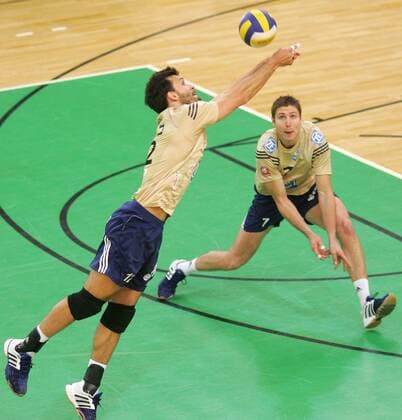 Joao Jose (li.) und Robert Hupka (beide Friedrichshafen) Volleyball Herren DVV Pokal 2007 2008, Pokalspiel, Halbfinale, VfB Friedrichshafen Gruppe Berlin Dynamik, Volleyball Herren DVV Pokal 2007 2008, Pokalspiel, Halbfinale, VfB Friedrichshafen Gruppe Berlin Dynamik,