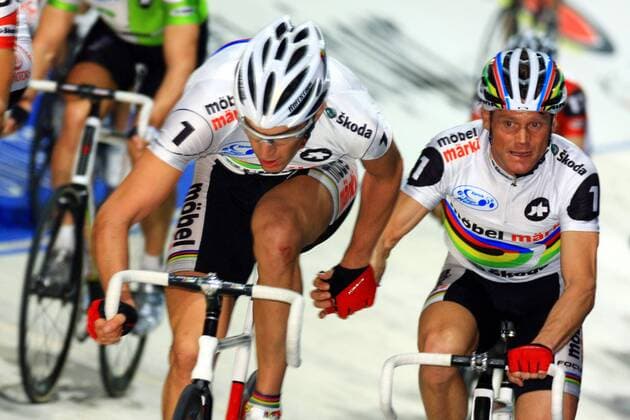Franco Marvulli (li.) und Bruno Risi (beide Schweiz) Radsport Herren Züricher Sechstagerennen 2008, Sechstage, Sechs, Sixdays, six days, Rad, Indoor, Halle, Zürcher Gruppe Bahn, Indoor, Bahnrad, Bahnradsport Zürich Radsport Herren Züricher Sechstagerennen 2008, Sechstage, Sechs, Sixdays, six days, Rad, Indoor, Halle, Zürcher Gruppe Bahn, Indoor, Bahnrad, Bahnradsport Zürich
