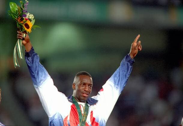 Michael Johnson (USA) - Olympiasieger 1996 über 400m Leichtathletik OS Sommer Herren Olympische Spiele Atlanta 1996, Sommerspiele, Einzelbild Atlanta Freude, Leichtathletik OS Sommer Herren Olympische Spiele Atlanta 1996, Sommerspiele, Einzelbild Atlanta Freude,