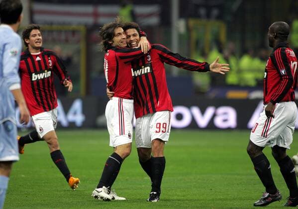 Ronaldo (2.v.re.) - Torjubel mit Andrea Pirlo (beide AC Mailand) - Fußball Herren Serie A 2007 2008, 1. Italienische Liga, AC Mailand, Milan Gruppe Mailand Freude, Begeisterung, Fußball Herren Serie A 2007 2008, 1. Italienische Liga, AC Mailand, Milan Gruppe Mailand Freude, Begeisterung,