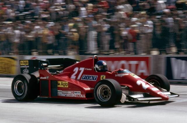 Patrick Tambay (Frankreich Ferrari) in seinem Boliden - Motorsport Grand Prix Herren Großer Preis der USA West 1983, Formel 1 Weltmeisterschaft, F1, F, GP, WM Einzelbild Long Beach Dynamik, Motorsport Grand Prix Herren Großer Preis der USA West 1983, Formel 1 Weltmeisterschaft, F1, F, GP, WM Einzelbild Long Beach Dynamik,