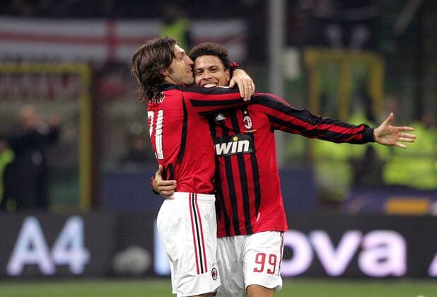 Andrea Pirlo (li.) und Ronaldo (beide AC Mailand) - Torjubel - Fußball Herren Serie A 2007 2008, 1. Italienische Liga, AC Mailand, Milan Gruppe Mailand Glück, Freude, Kameradschaft, Fußball Herren Serie A 2007 2008, 1. Italienische Liga, AC Mailand, Milan Gruppe Mailand Glück, Freude, Kameradschaft,