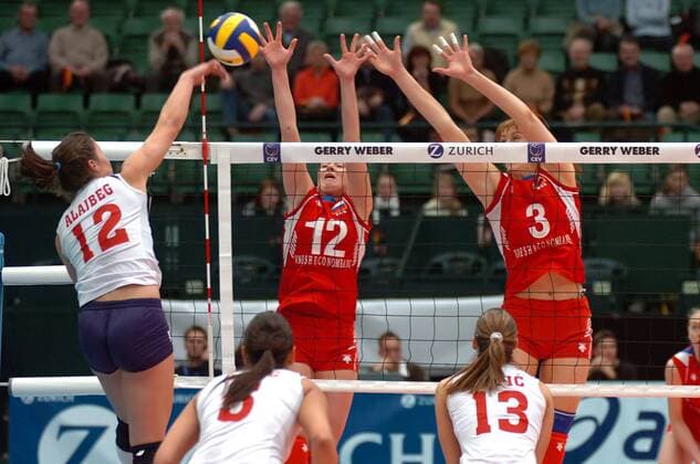 Natalia Alimova (re.) und Marina Sheshenina (beide Russland) gegen Jelena Alajbeg (Kroatien) Volleyball Länderspiel Damen Olympiaqualifikation 2008, Olympia Qualifikation, Nationalmannschaft, Nationaltrikot, Gruppe Halle Westfalen Dynamik, Volleyball Länderspiel Damen Olympiaqualifikation 2008, Olympia Qualifikation, Nationalmannschaft, Nationaltrikot, Gruppe Halle Westfalen Dynamik,