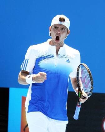 Paul Henri Mathieu (Frankreich) jubelt Tennis Herren Australian Open 2008, Grand Slam, ATP Tour Einzelbild Melbourne Begeisterung, Freude, Tennis Herren Australian Open 2008, Grand Slam, ATP Tour Einzelbild Melbourne Begeisterung, Freude,