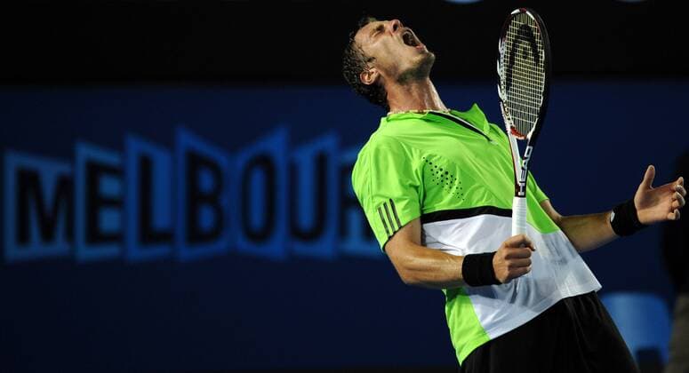 Marat Safin (Rußland) enttäuscht -  Tennis Herren Australian Open 2008, Grand Slam, ATP Tour Einzelbild Melbourne Verzweiflung, Wut Tennis Herren Australian Open 2008, Grand Slam, ATP Tour Einzelbild Melbourne Verzweiflung, Wut