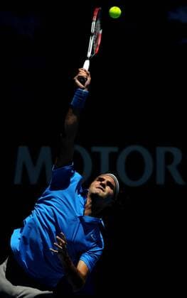 Roger Federer (Schweiz) - Aufschlag -  Tennis Herren Australian Open 2008, Grand Slam, ATP Tour Einzelbild Melbourne Tennis Herren Australian Open 2008, Grand Slam, ATP Tour Einzelbild Melbourne