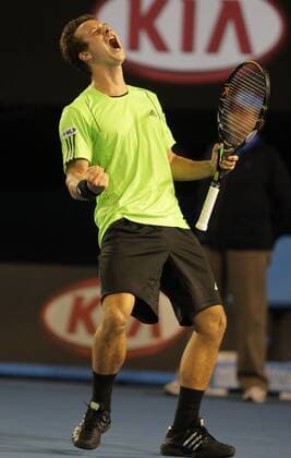 Philipp Kohlschreiber (Deutschland) - Schlussjubel Tennis Herren Australian Open 2008, Grand Slam, ATP Tour Einzelbild Melbourne Freude, Begeisterung, Tennis Herren Australian Open 2008, Grand Slam, ATP Tour Einzelbild Melbourne Freude, Begeisterung,